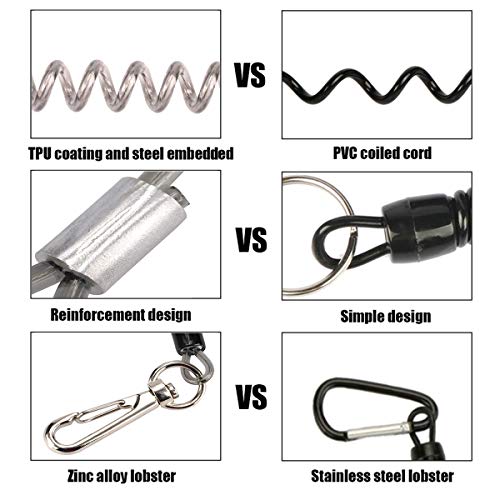 BB Hapeayou Coil Lanyard (4pcs) Safety Heavy Duty Retractable Coiled Tether with Carabiner for Fishing Tackle, Pliers, Kayak, Boating, Tools (Black)
