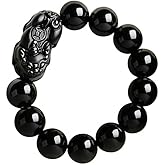 Chiorgone Black Obsidian Pi Xiu Bracelet, Feng Shui Amulet for Wealth and Protection, Natural Stone Beaded Jewelry for Men & Women