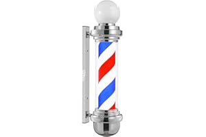 WDZD 35'' Barber Pole Light, Silvery Rotating Hair Salon Open Sign, Wall Mount, Save Energy