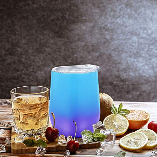 Fungun 12 oz Stemless Wine Tumbler, Stainless Steel Wine Glass, Insulated Tumbler with Lids for Wine, Coffee, Drinks, Cocktails, 2 Sets Including 2 Pieces Straws and Brush (Colorful2) - Thumbnail 3