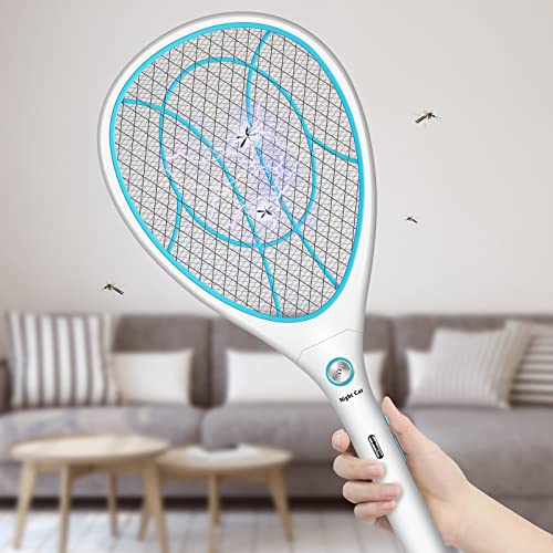 Night Cat Fly Zapper Electric Fly Killer Swatter 3000V Mosquito Bug Wasp Insect Fruit Zapper Swat Bat Racket Trap Indoor USB Rechargeable