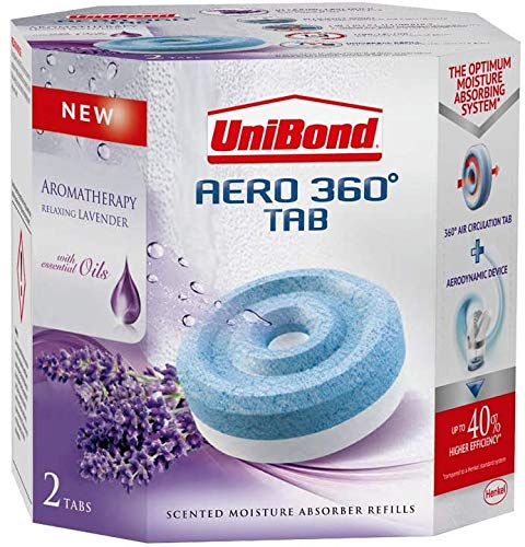 Unibond 2 X 360 Degree Moisture Absorber Lavender Refill Tab, Aromatherapy, Ultra-Absorbent and Odour-Neutralising for AERO 360 Degree Dehumidifier, Condensation Absorbers, Twin Pack (2 x 450 g)