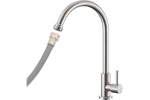 KroBer Cold Water Faucet Only – Brushed Nickel Stainless Steel Single Hole Faucets High Arc Cold Water Sink Faucet for Kitche