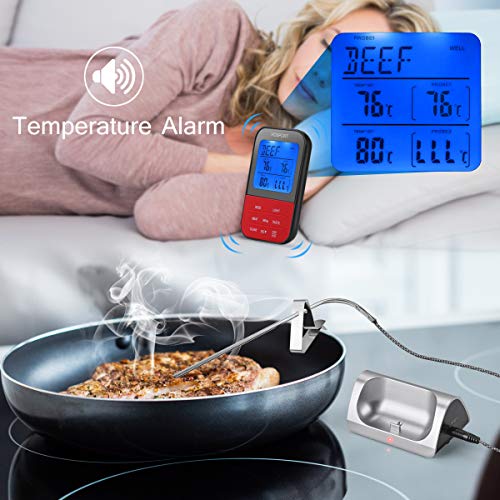 HOSPORT Wireless Meat Thermometer Waterproof Digital Cooking Thermometer for Oven BBQ Grill Kitchen Food Smoker Cooking (Red) - Thumbnail 3