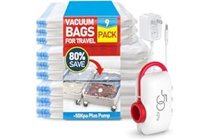 VMstr 9 Pack Vacuum Storage Bags for Travel, Carry-on Size for Luggage Compression Packing, Space Saver for Clothes and Clothing, High Pressure Electirc Pump(D/C power)
