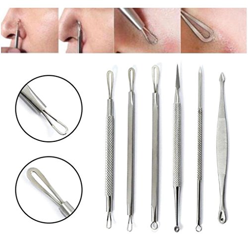 Putars 6PCS Portable Multifunction Stainless Steel Blackhead Facial Acne Spot Pimple Remover Extractor Tool Silver