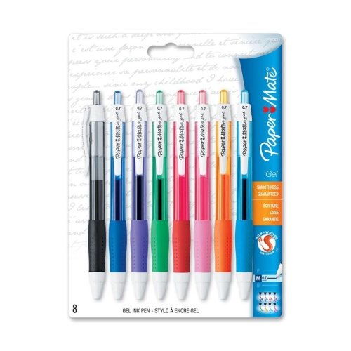 Paper Mate Retractable Gel Pen - Pen Point Size: 0.7mm - Ink Color: Assorted - 8 / Set