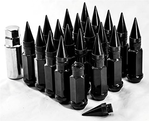AodHan XT92 Spiked Lug Nuts (Black) : Cold Steel Conical Seating; 14x1.5 Thread Pitch, 92mm Length, 21mm Hex Size. Includes - 20 Lug Nuts w/Key