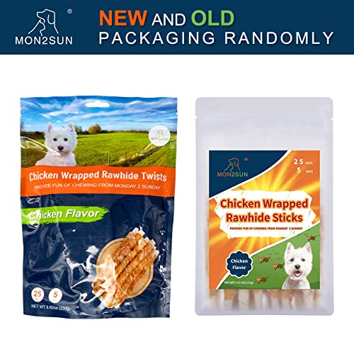 MON2SUN Dog Rawhide Twist Chicken Hide Sticks 5 Inch 25 Count for Puppy