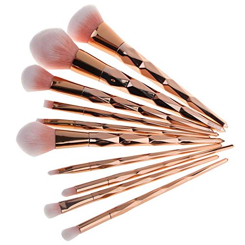 Coshine 10pcs Unicorn Shiny Gold Diamond Makeup Brush Set Professional Foundation Powder Cream Blush Brush Kits