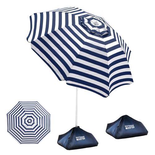 OutdoorMaster Beach Umbrellas for Sand with Sandbag & Anchor, 7.2ft Adjustable Umbrella for Beach Heavy Duty Wind, Portable UPF50+ Sunshade with Carry Bag for Patio