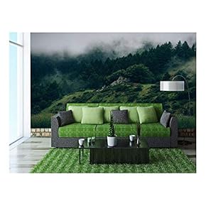 Green Hills with Mist - Removable Wall Mural | Self-Adhesive Large Wallpaper - 66x96 inches