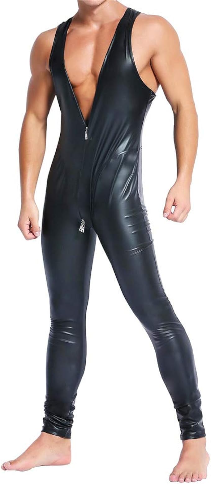 PVC Bodysuit Faux Leather Zentai Catsuit Zipper Lycra Underwear Costume