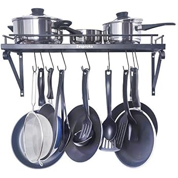 ZESPROKA Kitchen Wall Pot Pan Rack,With 10 Hooks,Black
