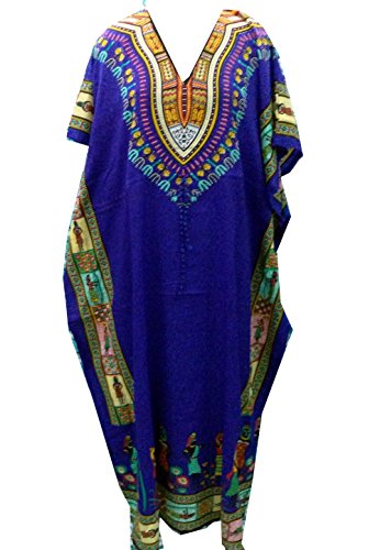 New Hippie Boho Kaftan Kimono Sleeve Women Polyster Fabric Maxi Dress Blue Caftan