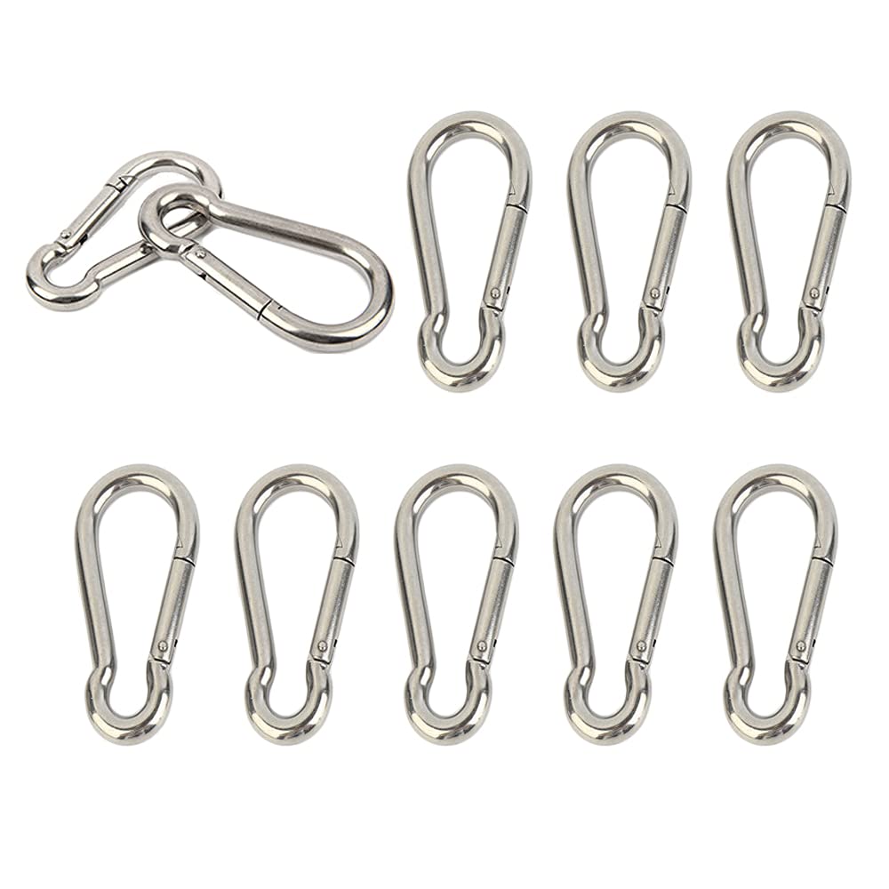 10PCS Carabiner Clip 304 Stainless Steel Heavy Duty Spring Snap Hook M4 1.57 Inch Small Keychain for Keys Swing Set Camping Fishing Hammock