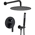 Iriber Matte black Shower System Wall Mounted Shower Faucet Mixer Set with 12 Inches Rain Shower head and Handheld, Bathroom Shower Trim Kit Contain Pressure Balance Valve