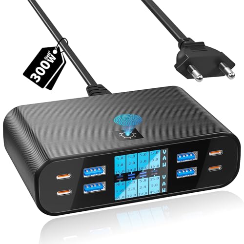 YSYFAD USB C Charger Multiple 8-Port with LED Display, 300W USB Charging Station GaN PD PPS USBC 65W Charger Fast Charging Power Type C Power Supply QC3.0 Charger for MacBook Laptops i Phone Pad