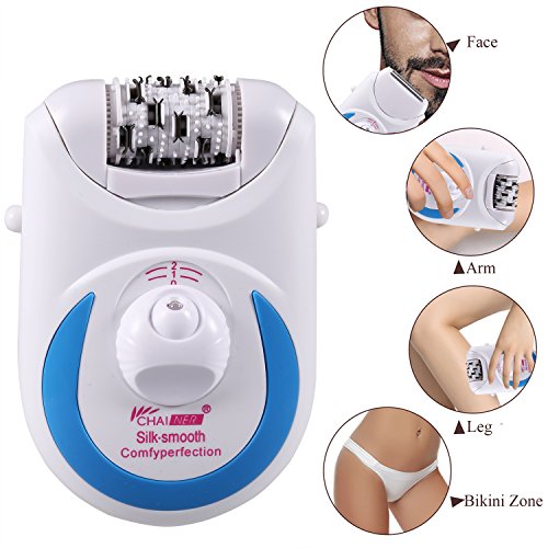 ACEVIVI 5-in-1 Epilator Electric Hair Removal Tweezers Wet and Dry Electric Shaver for Women with 5 Extra Attachments (Shaver Head, Epilator Head, Callus Remover), US Plug, White and Blue