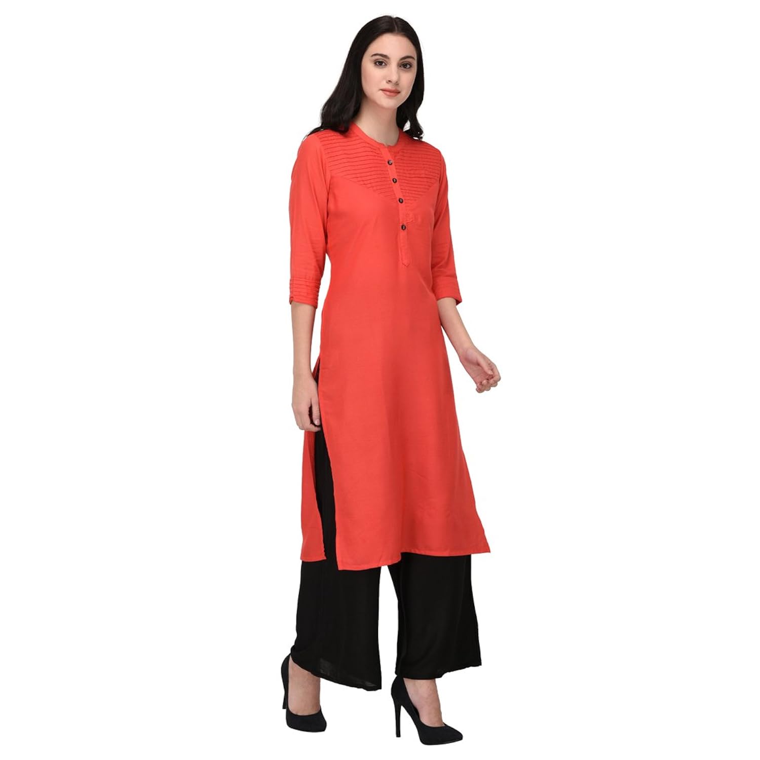inaayo women's rayon 3/4 sleeve solid straight kurti with matching plazzo