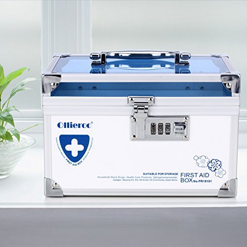 Ollieroo Combination Lock Box for Medication Compartments Medicine Storage Box First Aid Box Blue