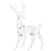 Sewroro 2pcs Christmas Reindeer Ornaments Acrylic Reindeer Deer Figurine Glass Collection Ornament Statue Animal Collectible Standing Christmas Table Centerpiece Home Decoration
