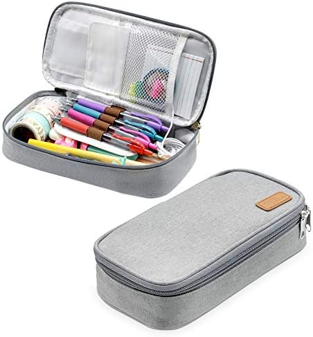 Pencil Pouch | Big Capacity Pencil Stationary Case | Gray Storage Organizer | Pencils Highlighters Bag | Gel Pen Markers | Compartment Box | School Office Supplies Students