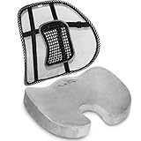Memory Foam Seat Cushion & Mesh Lower Back Support Bundle: Orthopedic Design - Relieves Coccyx & Tailbone Pain - Improves Posture - Portable Compact Washable - Comfort At Home Work Car