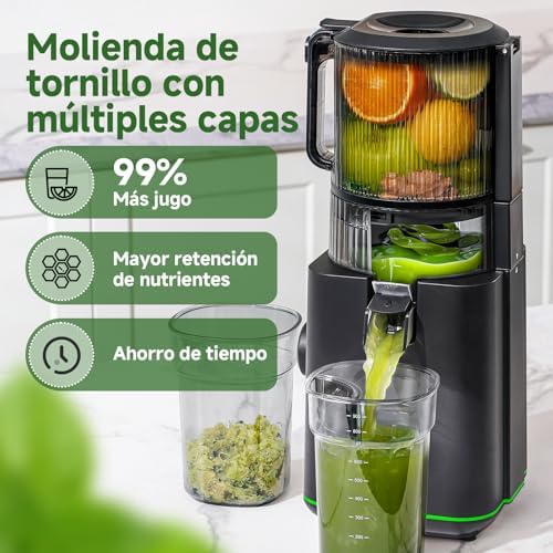 Extractor de Zumo 155 mm con Tolva de 2,5 L, Prensado en Frío