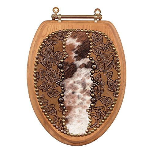 Black Forest Decor Scroll Leather & Cowhide Toilet Seat - Elongated