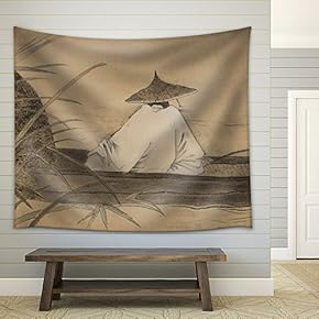 Chinese Fishermen in The Boat and Reeds - Fabric Wall Tapestry Home Decor - 51x60 inches