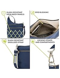 Travelon Antirrobo Firma 3 Compartimiento Crossbody Bolsa de hombro con embrague cartera