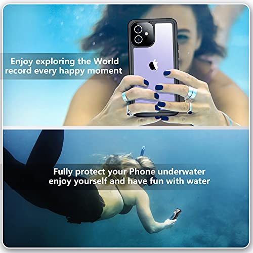 SPIDERCASE Designed for iPhone 12 Case, Waterproof Built-in Screen Protector, Shockproof Full Body Cover Rugged Case Only for iPhone 12 6.1” 2020 Released, Black/Clear