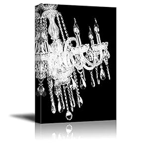 Wll Art Crystal White Chandelier on Black Background and Stretched