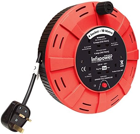 INFAPOWER X812 4 Socket 13 A 10 m Cable Drum, Black