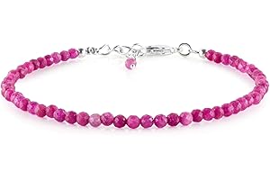Natural Pink Ruby Gemstone Full Micro Beads Dainty Bracelet Jewelry for her July Birthstone, Energy Healing Crystals, Silver 