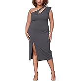 BFFBABY Womens Plus Size One Shoulder Midi Dress Summer Casual Slim Slit Sleeveless Elegant Dress
