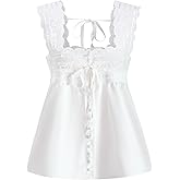 winkbay Women's Summer Lace Tie Front Tops Cute Button Down Square Neck Going Out Blouse