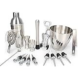 Bar Set, 17 Pieces Bartender Kit Cocktail Bar Set Stainless Steel Cocktail Set includes 24oz Martini Cocktail Shaker, 50oz Ice Bucket, Double Size Jiggers and other Essential Bartending Bar Tools