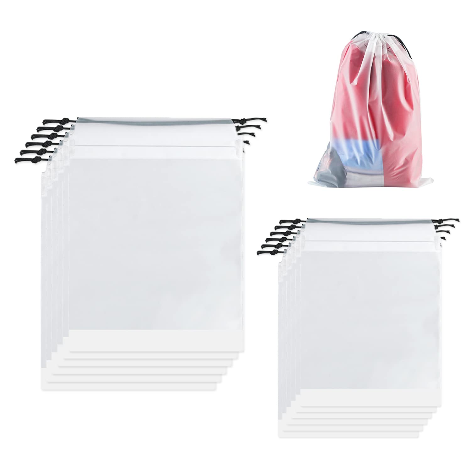 XPOOP 12Pcs Shoe Bags for Travel, Dustproof Transparent Drawstring Shoe Bag Travel Dust Shoe Storage Bag Large Portable Translucent Storage Underwear Pouch Packing Organizer