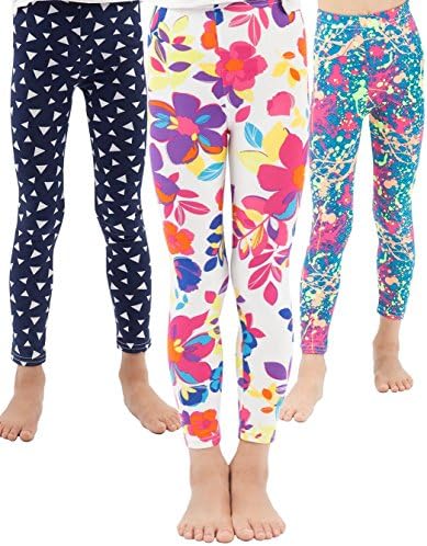 WEWINK PLUS Girls Toddler Leggings Pants 3 Pack Stretchy Printing Flower Classic Leggings for Kids