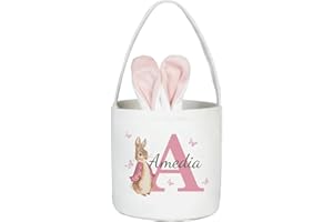 Personalized Name Easter Basket – Custom Bunny Bag for Kids, Bunny Basket for Egg Hunts, Easter Gifts for Girls Boys (Style A