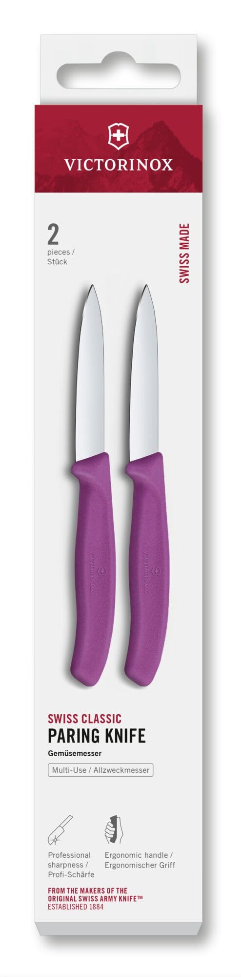Victorinox Swiss Classic, Schäl- und Gemüsemesser Set, 2teilig, Extra Scharfe Klinge, Gerader Schliff für Präzise Schnitte, 8 cm, Rostfreier Stahl, Violett 2