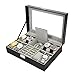 SILYHEART Watch Box Organizer Black Pu Leather Jewelry Display Case Storage Tray for Women & Men