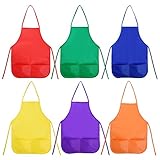 Blulu 12 Pieces Children's Apron Painting Aprons with Pockets for Kids Painting and Baking, 6 Colors