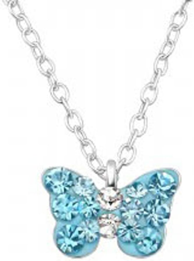The Sparkle Club Girls children 925 sterling silver necklace with a blue crystal butterfly necklace