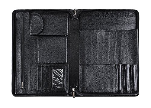 ZH Professional Leather Padfolio Document Organizer, Portfolio Folder Case for MacBook/Ipad / Micro Surface Book, Full-Grain Leather, Letter Size, Custom,Black