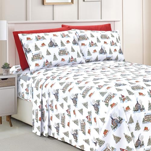 Elegant Comfort Luxury Soft Bed Sheets Holiday Pattern 1500 Thread Count Egyptian Quality Microfiber-Softness Wrinkle and Fade Resistant (6-Piece) Bedding Set, Cal King, Bungalow