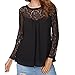 Cylyfmia Women's O Neck Casual Tops Lace Long Sleeve Chiffon Blouse Tops