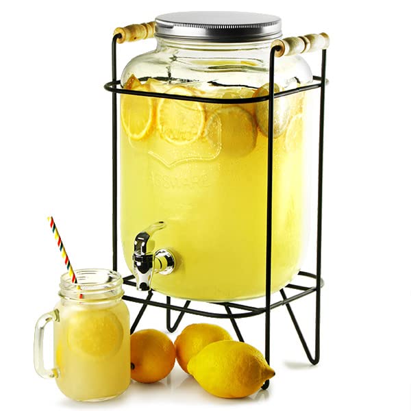bar@drinkstuff Yorkshire Mason Jar Drinks Dispenser with Stand 8ltr Beverage Dispenser, Mason Jar Beverage Dispenser, Juice Dispenser, Cocktail Dispenser, Vintage Drinks Dispenser